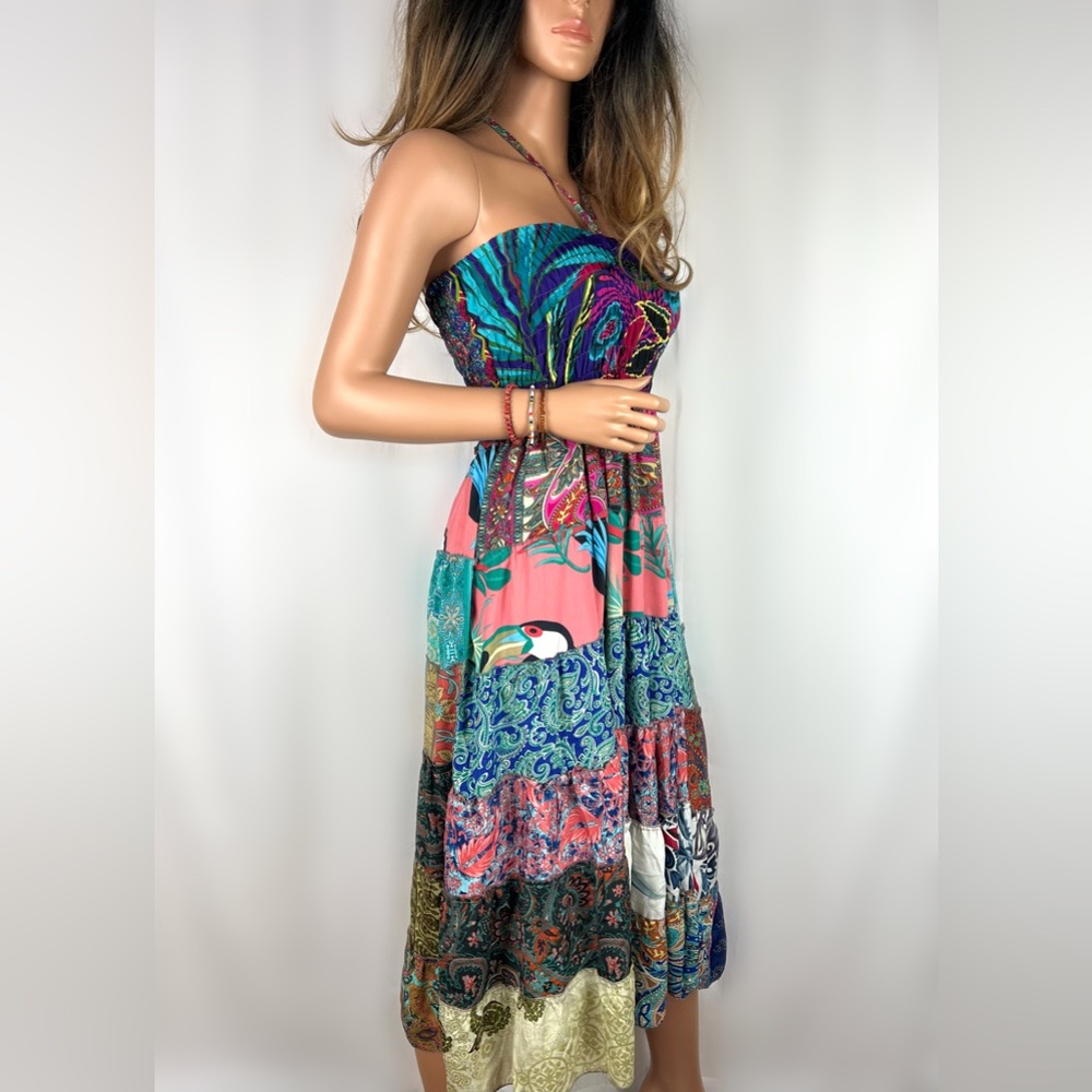 Smocked Ruched Patchwork Boho Dress Skirt - Picture 14 of 17